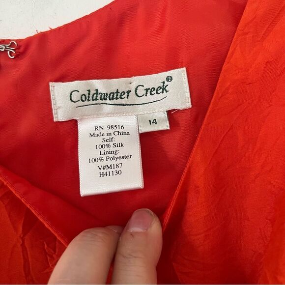 Coldwater Creek VTG Rusty Orange 100% Silk Scoop Neckline A-Line Dress - Picture 8 of 13